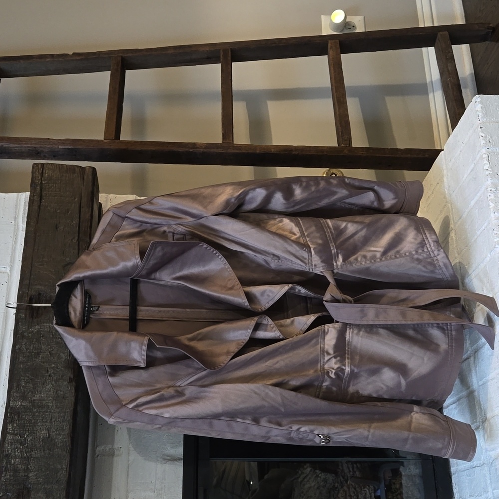 White House Black Market Brown Satin Belted Jacket Size 14